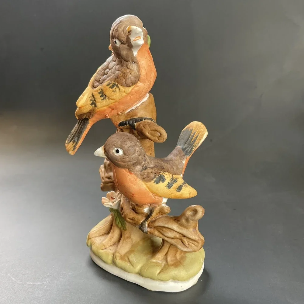 Vtg 2‎ Robins Brown Orange Birds Perched on Branch Figurine 7